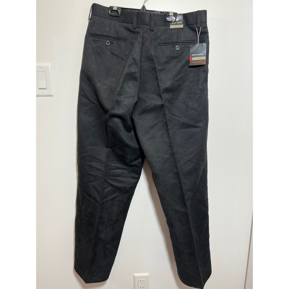 Pierre Cardin Mens Black Corduroy Pants Straight Leg Flat Front Trousers 36x32